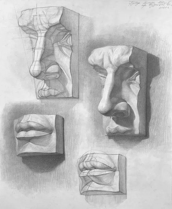 Estudios de fragmentos faciales en escayola